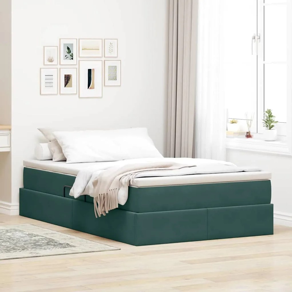 vidaXL Cama com arrumação e colchão Verde Escuro 120 x 200 cm Veludo