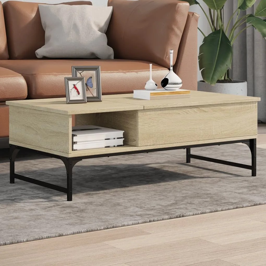 vidaXL Mesa de centro 100x50x35cm deriv. madeira/metal carvalho sonoma