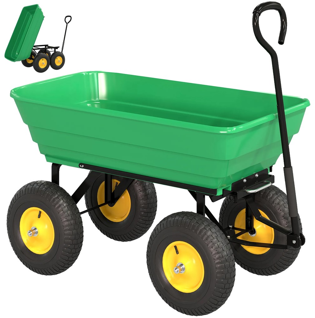 Outsunny Carrinho de Jardim com Caçamba Inclinável até 75° Carrinho de Mão com Guiador Ajustável 109x52x94 cm Verde Escuro | Aosom Portugal
