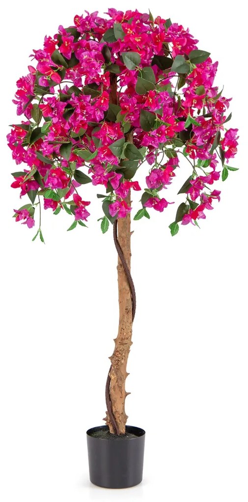 Árvore de azálea artificial 135 CM de seda falsa em vaso com 576 flores 288 folhas Haste de madeira Planta decorativa vermelha