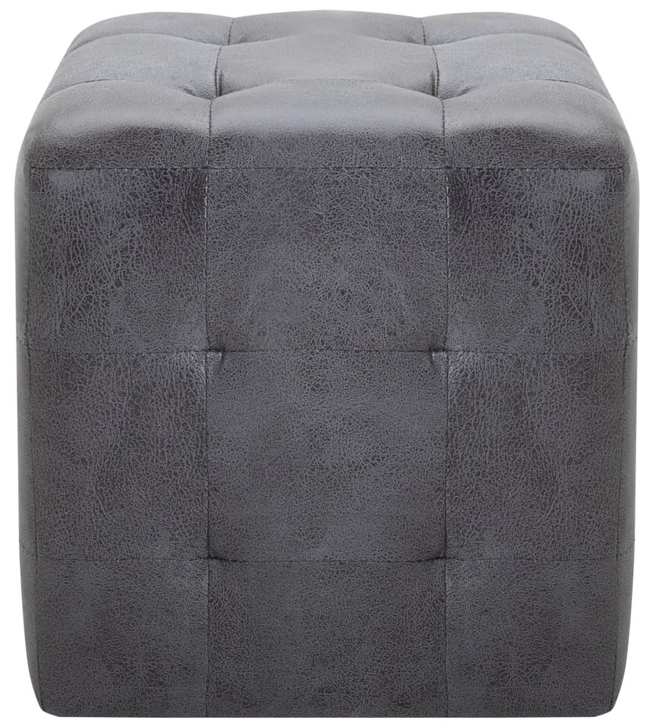 Pufe 2 pcs 30x30x30 cm camurça artificial cinzento