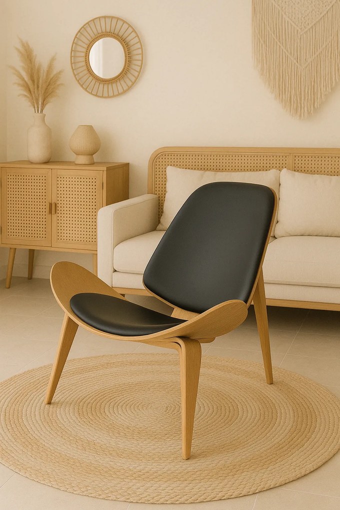 Poltrona NORDIC – 89x79x76 cm – Madeira Laminada de Freixo e Pele Sint