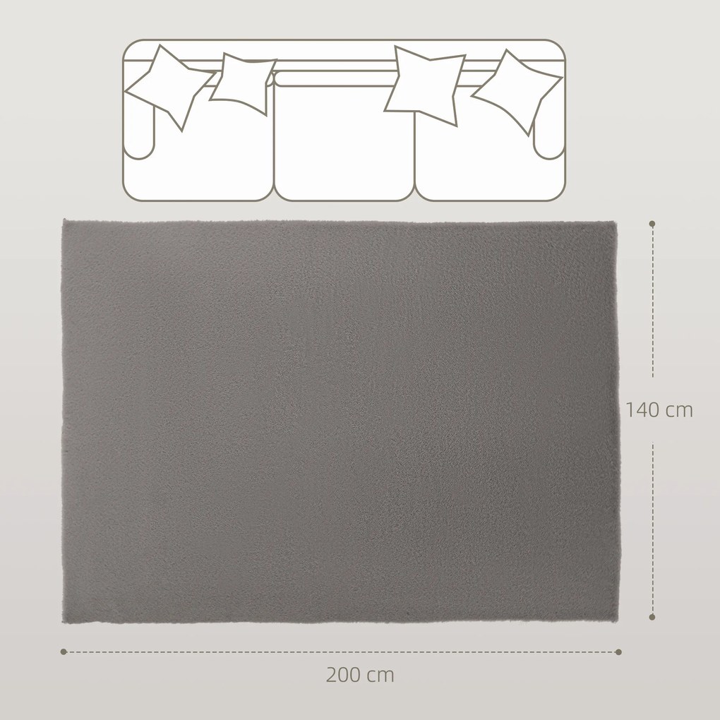 Tapete 200 x 140 cm, de pelo comprido, lavável na máquina, antiderrapante, em pele sintética, cinzento claro