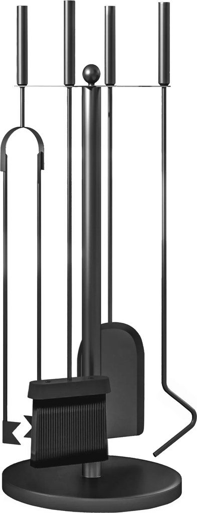 Outsunny Conjunto Ferramentas Lareira 5 Peças Acessórios Metal Escova Pá Tenaz Atiçador Suporte Prático Ø25x54 cm Preto | Aosom Portugal