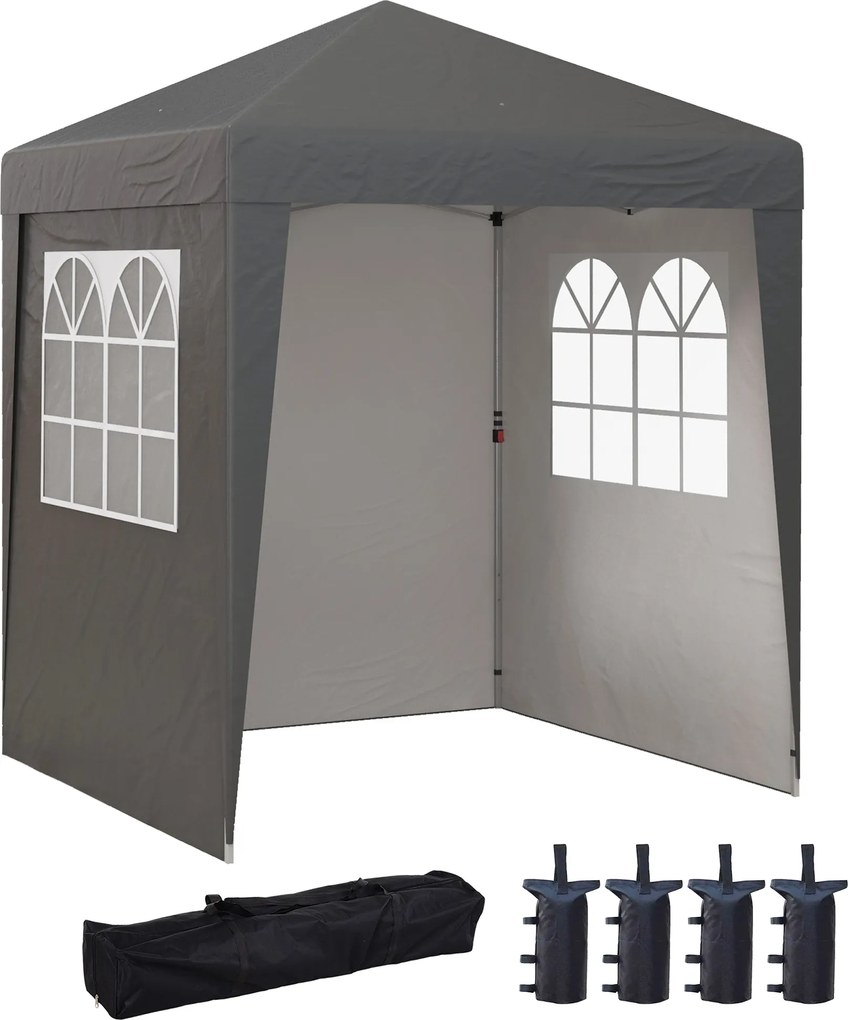 Outsunny Tenda Pop-Up Dobrável 2x2 m Altura Ajustável Uv30+ 3 Paredes Cinza | Aosom Portugal