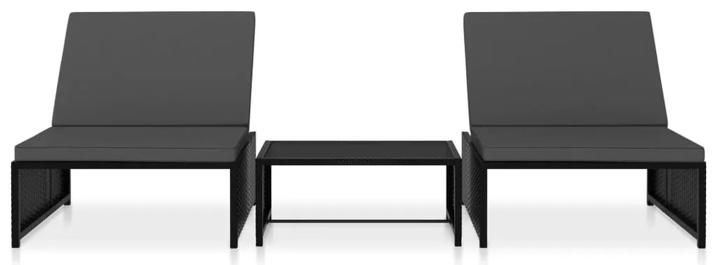 Espreguiçadeiras com mesa 2 pcs vime PE preto