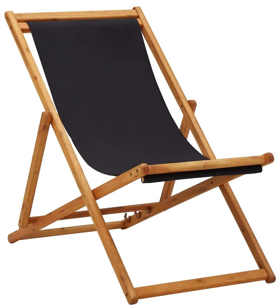 310316 vidaXL Cadeira de praia dobrável madeira de eucalipto e tecido preto