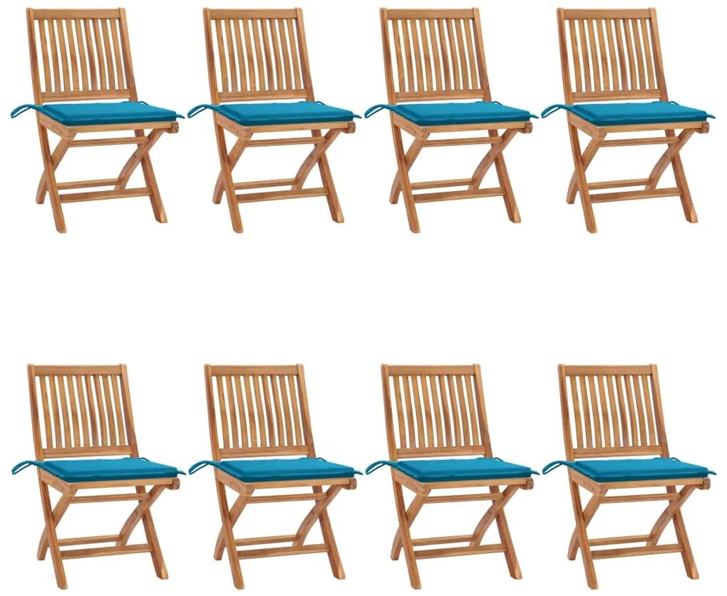 vidaXL Cadeiras de jardim dobráveis c/ almofadões 8 pcs teca maciça