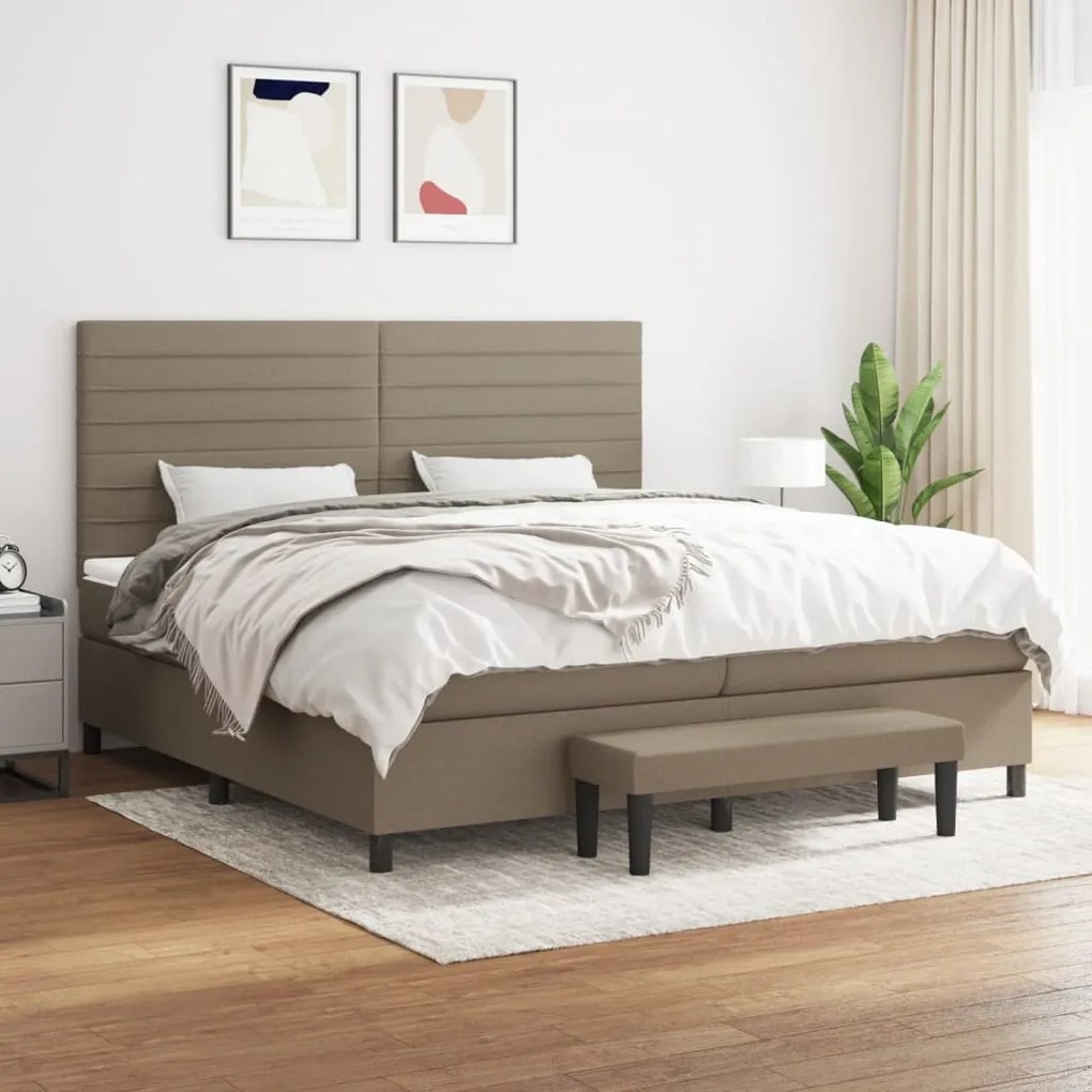 vidaXL Cama com molas/colchão 200x200 cm tecido castanho-acinzentado
