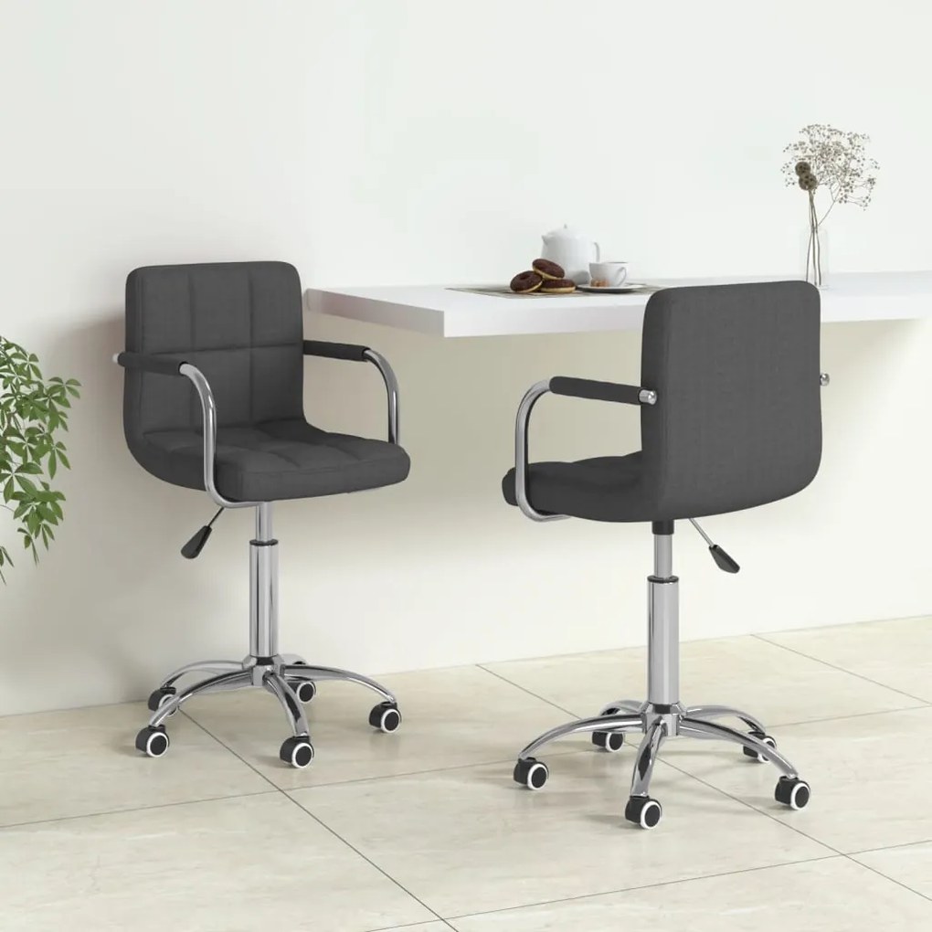 vidaXL Cadeiras de jantar giratórias 2 pcs tecido cinzento-escuro
