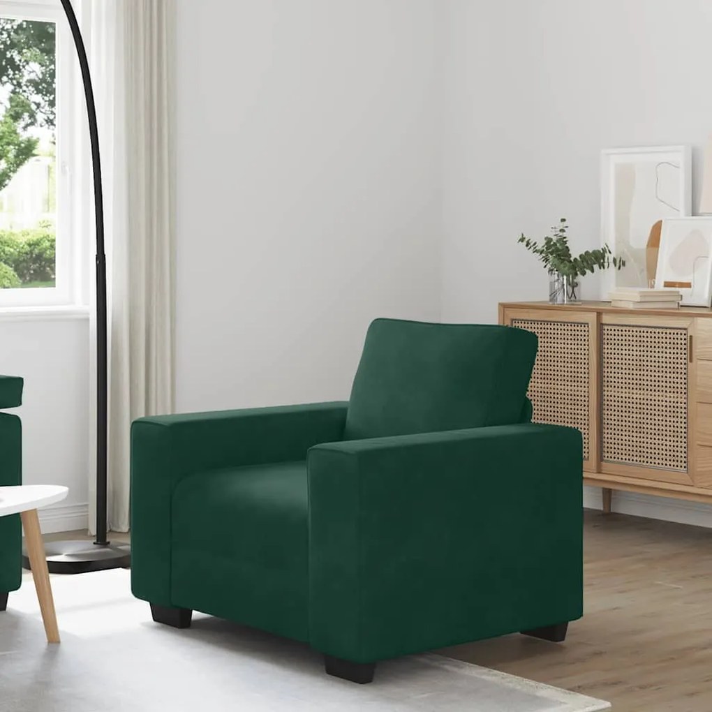 vidaXL Poltrona 100x77x82 cm veludo verde-escuro