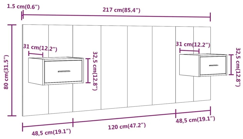 Cabeceira cama + armários madeira processada sonoma cinzento