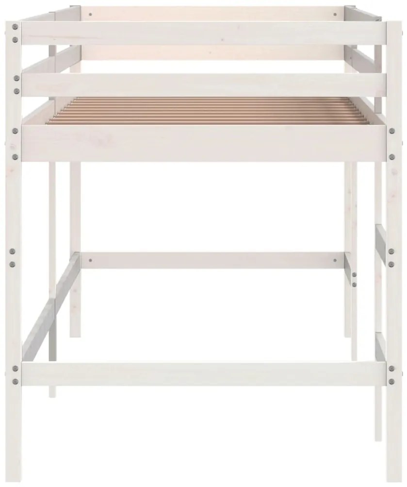 Cama alta p/ criança c/ escada 80x200 cm pinho maciço branco
