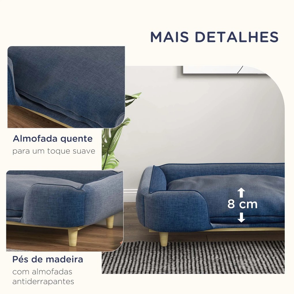 Cama para Cães Grandes Cama Elevada para Cães com Pés de Madeira e Almofada Lavável 96x66x24 cm Azul Escuro