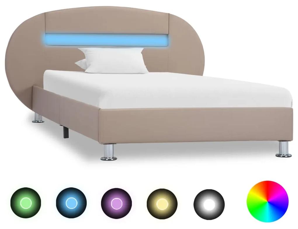 285445 vidaXL Estrutura de cama c/ LEDs 100x200cm couro artificial cappuccino