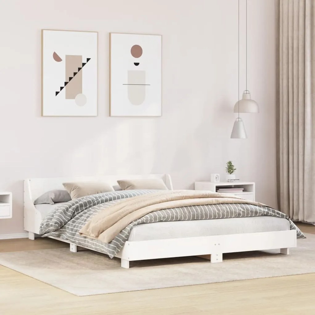 Cama sem colchão 160x200 cm madeira de pinho maciça branco