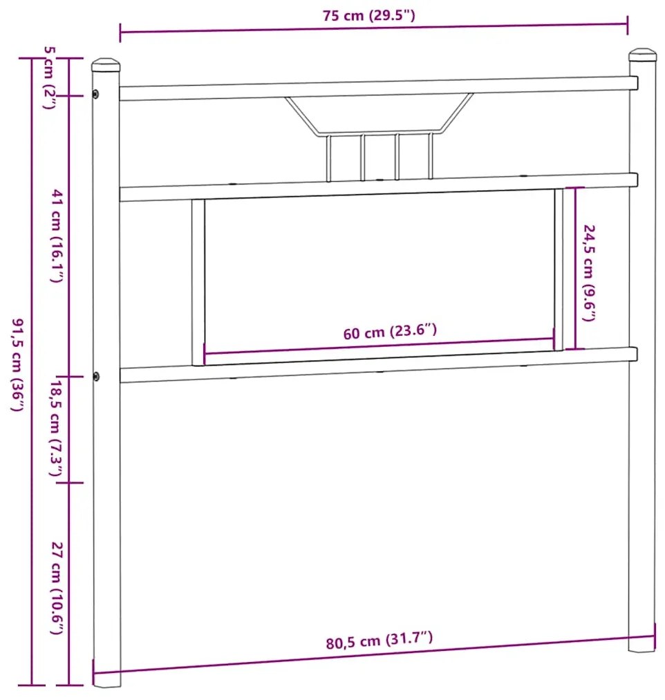 Cabeceira de cama 75cm derivados de madeira/aço carvalho fumado