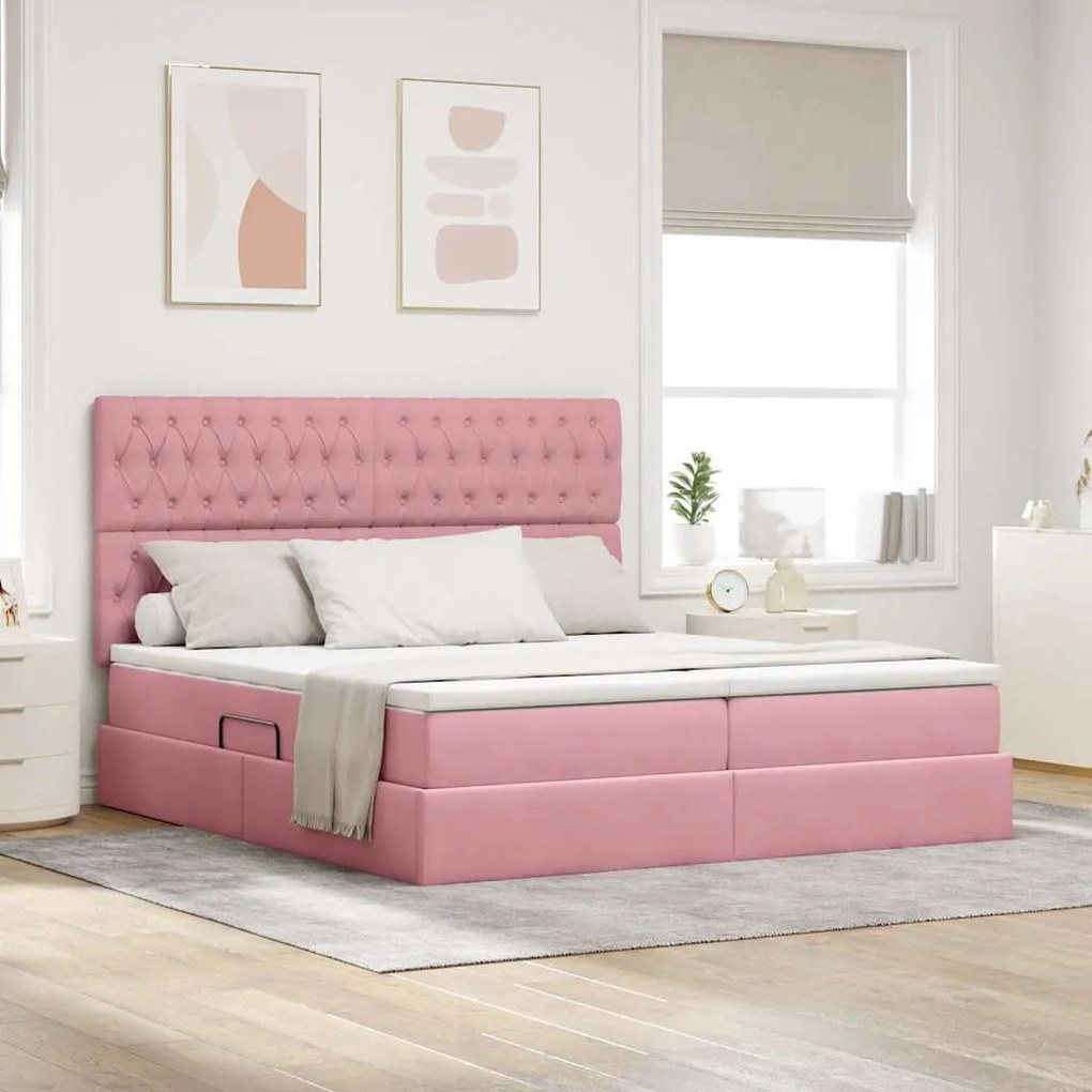 vidaXL Cama com Armazenamento com colchão Rosa 180 x 200 cm Veludo