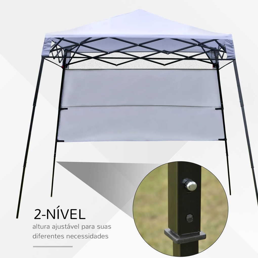 Outsunny Tenda Dobrável com Proteção UV Altura ajustável de 2 niveis Tecido Oxford com estrutura de aço com Lateral e Bolsa de Transporte 220x220x208 cm branco