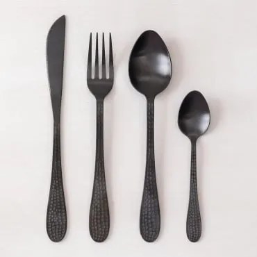 Conjunto De Talheres De 16 Peças Em Aço Inoxidável Aina Preto Mate - Sklum