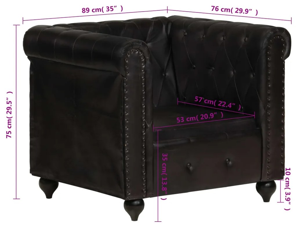 Poltrona chesterfield couro genuíno preto