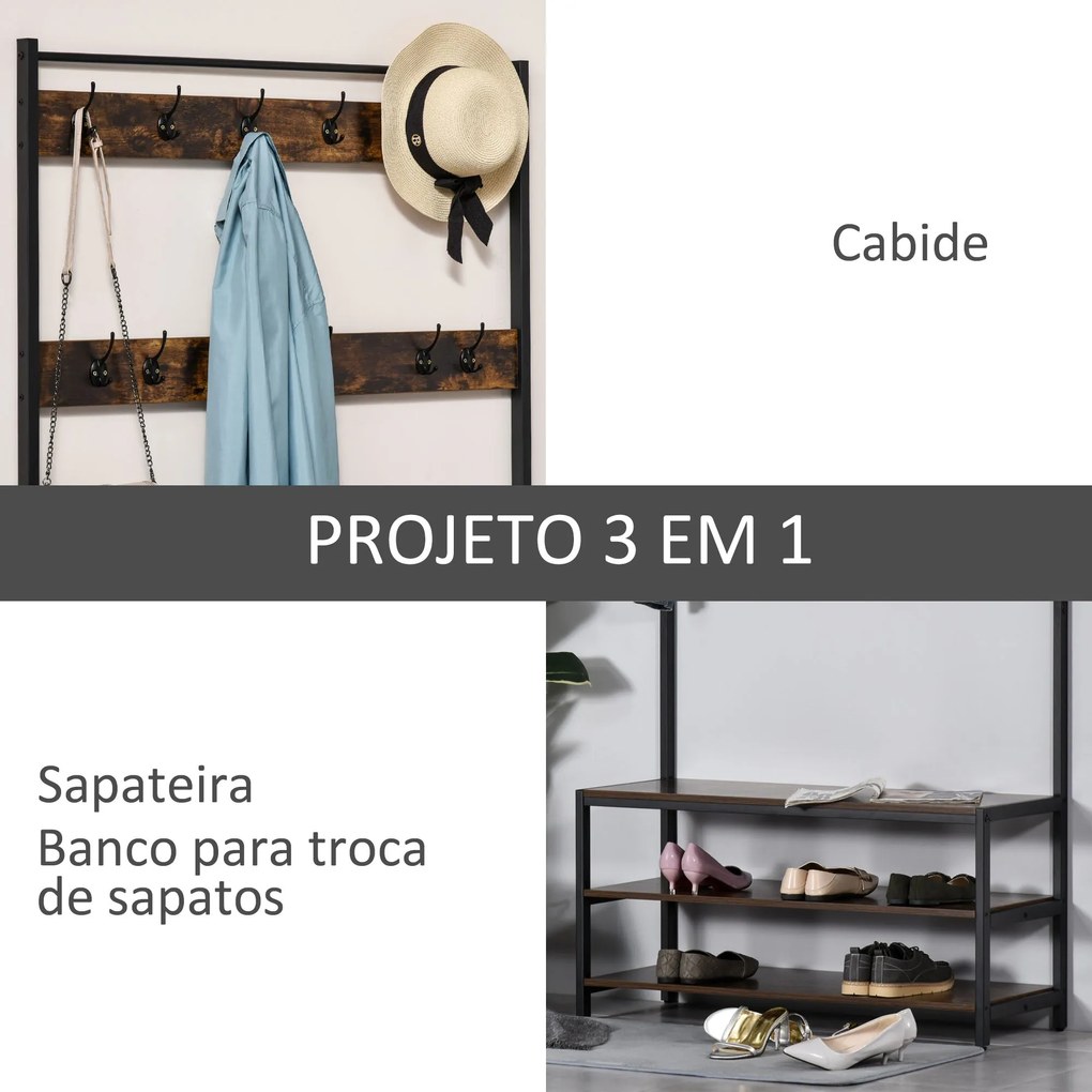 Cabide Letit com Sapateira e Banco - Design Rústico