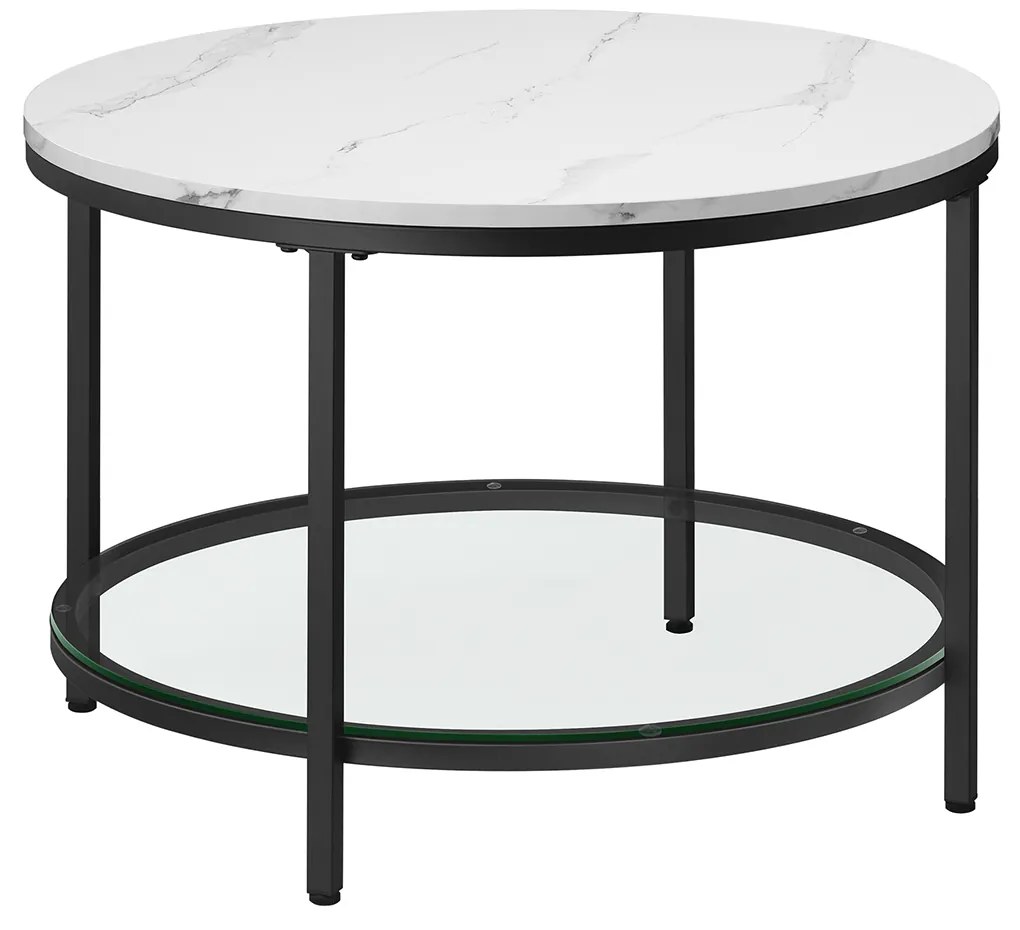 Mesa de sala com tampo em com efeito mármore e estrutura simples 65 x 46 cm (Ø x A) Branco mármore-Preto