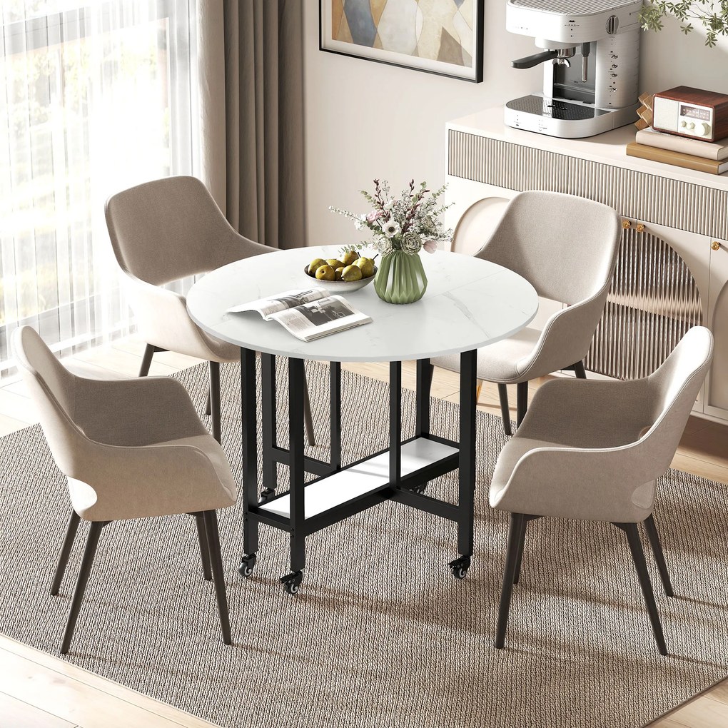 Mesa de Jantar Dobrável, 100 x 100 x 75 cm (CADEIRAS NÃO INCLUIDAS), com Rodas Bloqueáveis, Branco