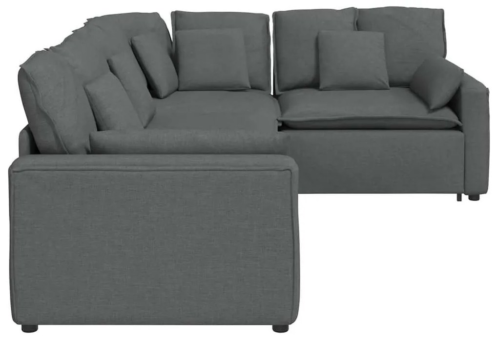 Sofá modular com almofadas tecido cinzento-escuro