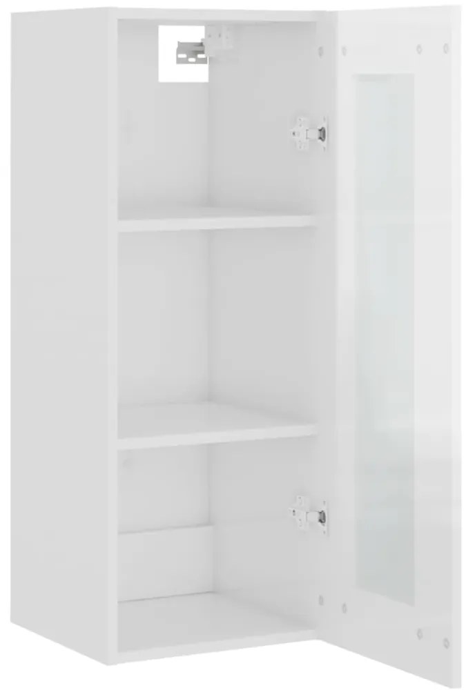 Armário de parede suspenso 34,5x34x90 cm branco brilhante