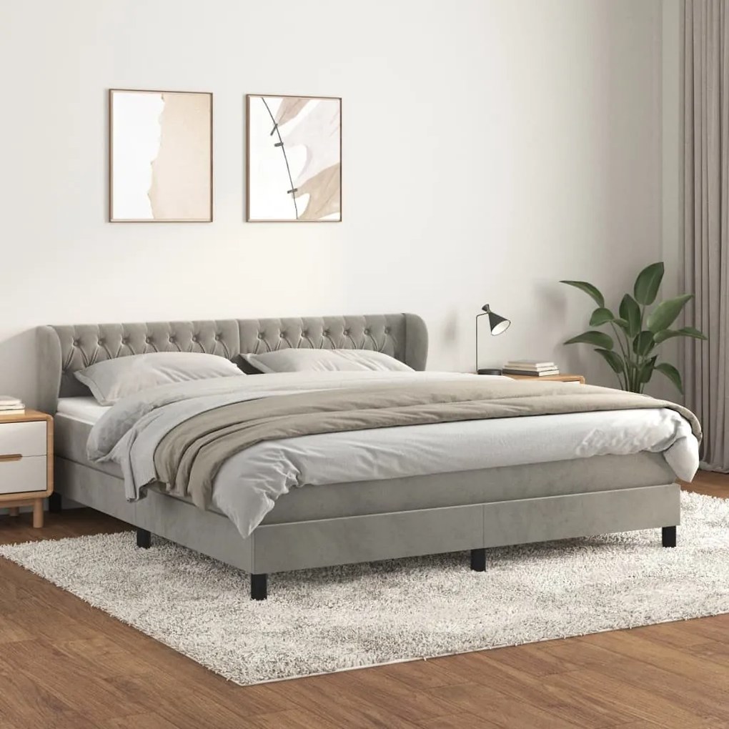 vidaXL Cama com molas/colchão 160x200 cm veludo cinzento-claro