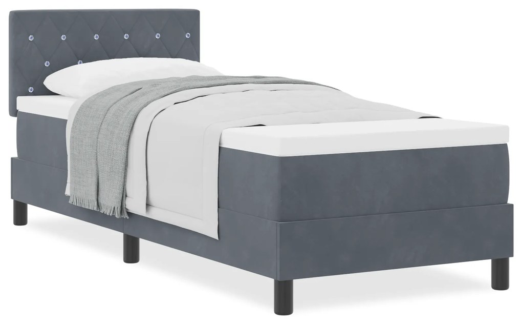 Cama Box Spring com Colchão Cinza Escuro 80x200 cm Veludo