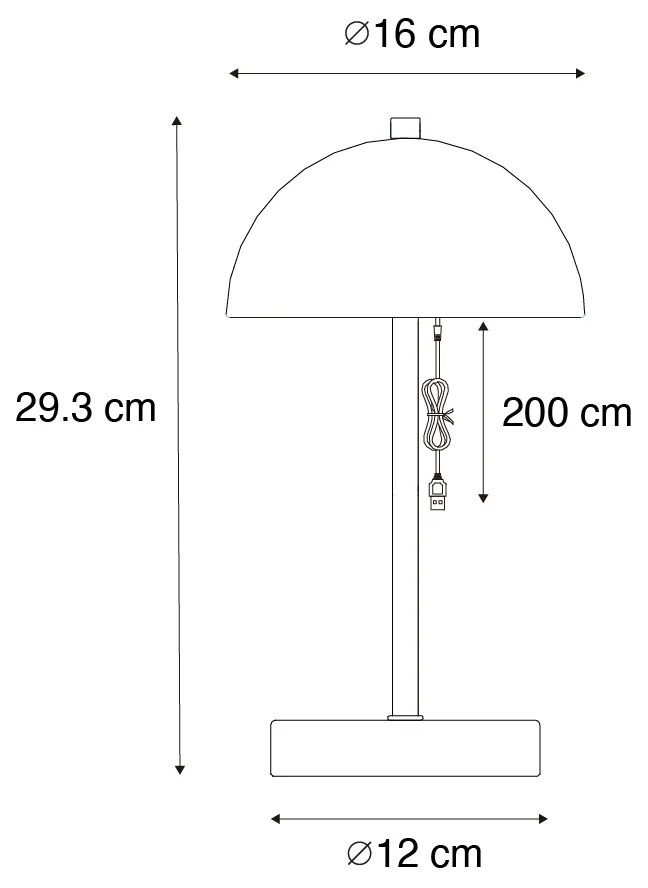 LED Conjunto de 2 candeeiros de mesa para exterior Cogumelo Preto Recarregável - Keira Moderno