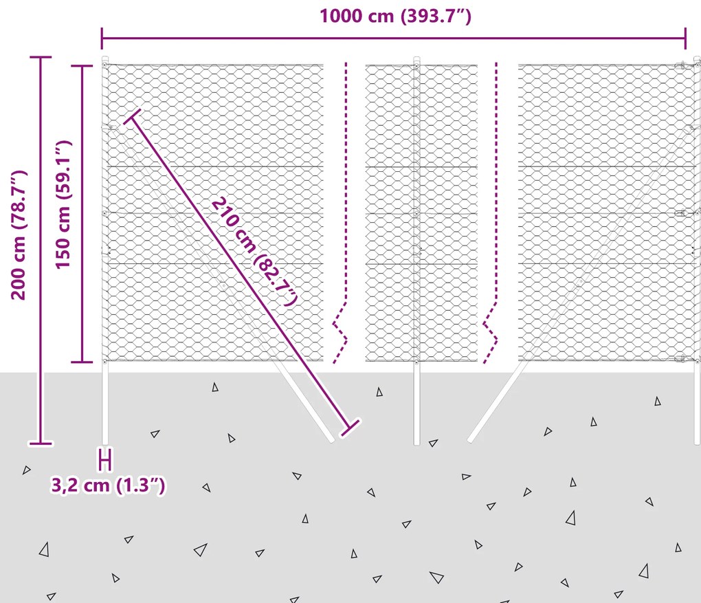 Cerca Hexagonal vidaXL 1,5x10 m Aço Galvanizado