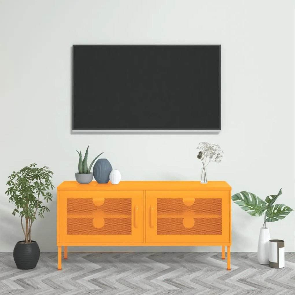 Móvel de TV aço 105x35x50 cm amarelo mostarda