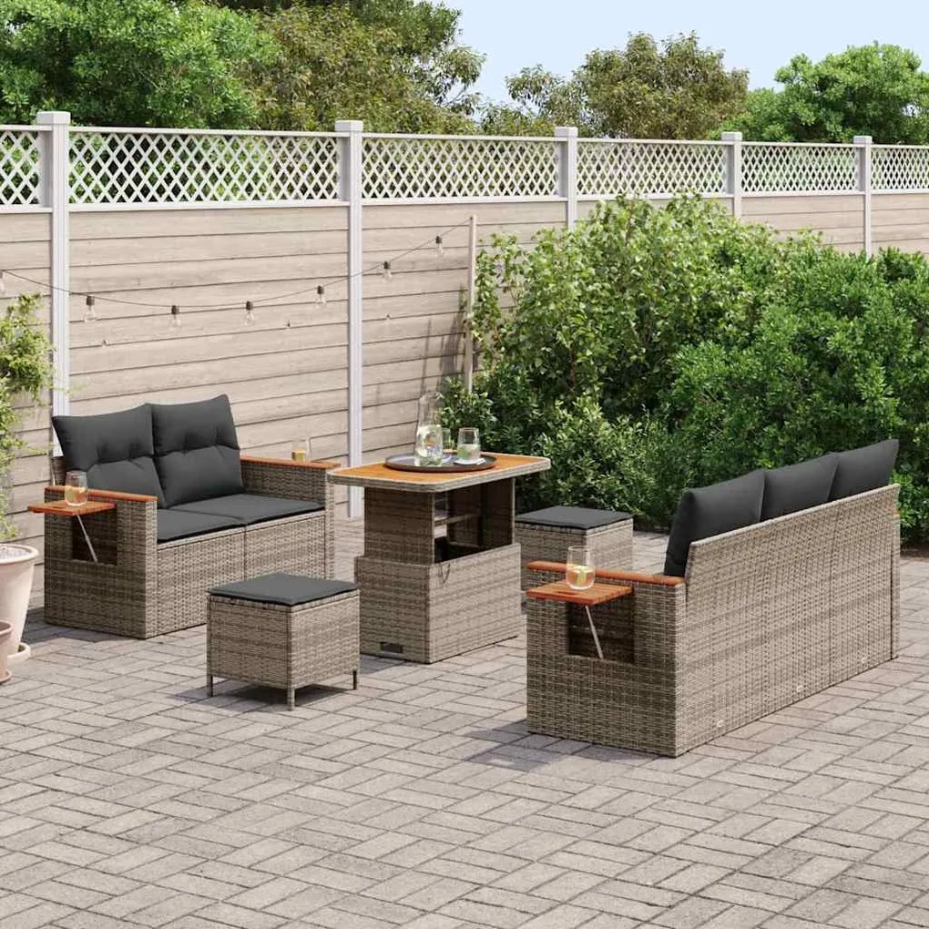 Conjunto de Sofás de Jardim vidaXL de 8 Peças com Almofadas Cinza Ratt
