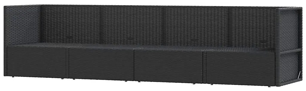 4 pcs conjunto lounge de jardim c/ almofadões vime PE preto