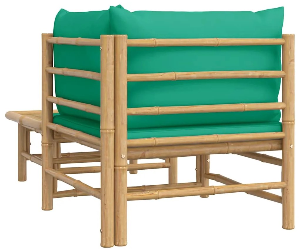 2 pcs conjunto lounge de jardim bambu c/ almofadões verdes