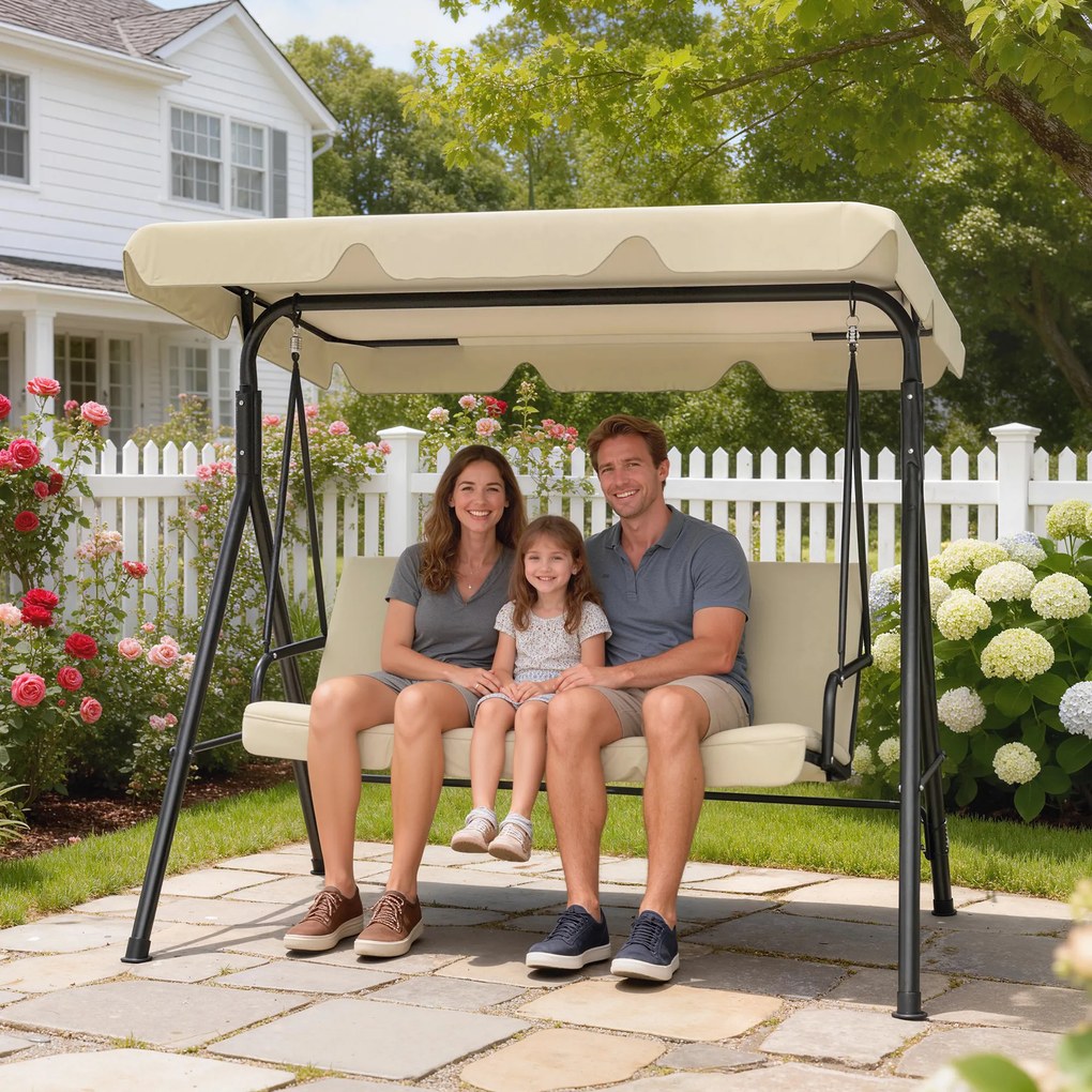 Baloiço de jardim exterior 3 lugares com suporte 172x118x153 cm bege