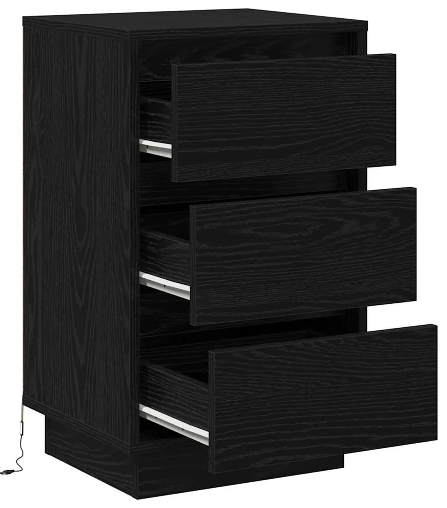 Criado-mudo com LED Carvalho Preto 39x34,5x65 cm Madeira Engenharia