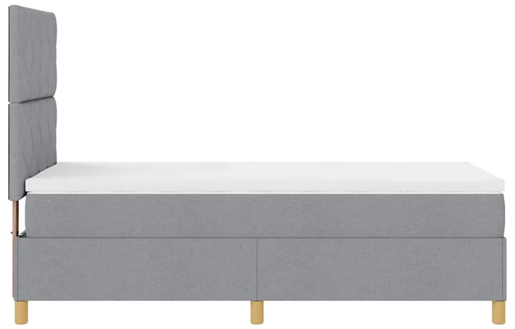 Cama Box com Colchão &amp; Luz LED Cinzento Claro 100x200 cm Tecido