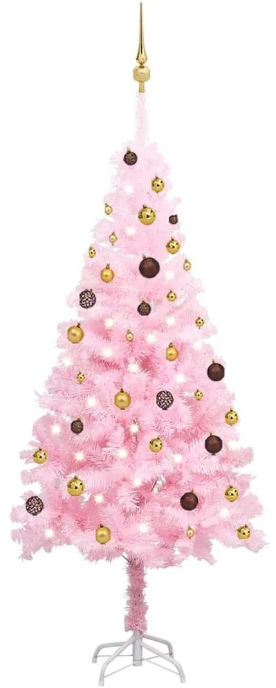 3077499 vidaXL Árvore de Natal artificial c/ luzes LED e bolas 180 cm PVC rosa