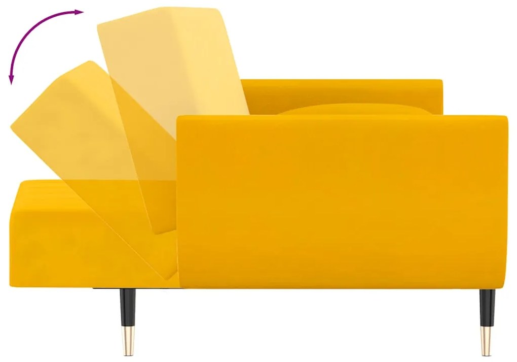 Sofá-cama 2 lugares com duas almofadas veludo amarelo