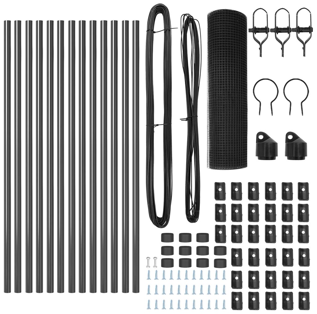 Conjunto de Poste de Cerca Conjunto de 2 Cinza Metal 25 x 0.5 m