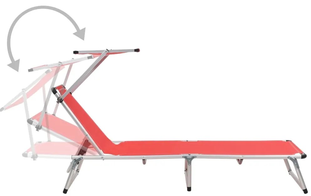 Espreguiçadeiras dobráveis c/ teto 2pcs alum/textilene vermelho