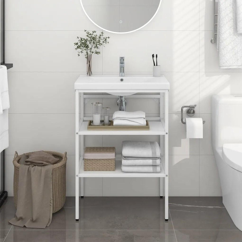 338485 vidaXL Estrutura p/ lavatório casa de banho ferro 59x38x83 cm branco
