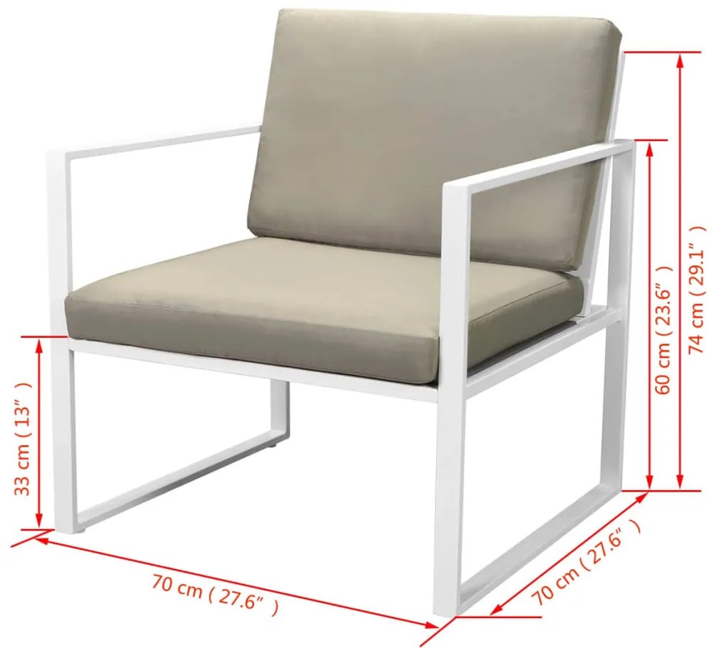 4 pcs conjunto lounge de jardim c/ almofadões aço branco