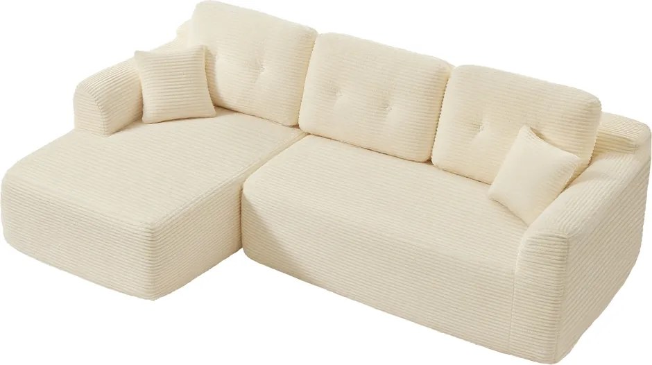 Sofá modular de canto com Chaise long à esquerda, 244 cm de largura 150 x 244 x 73 cm branco creme