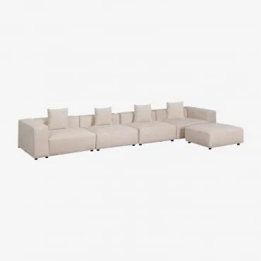 Sofá Modular De 4 Peças Com Braço Alto E Puff ↔︎480 Cm Bruna Bombazina Crema Linho - Sklum