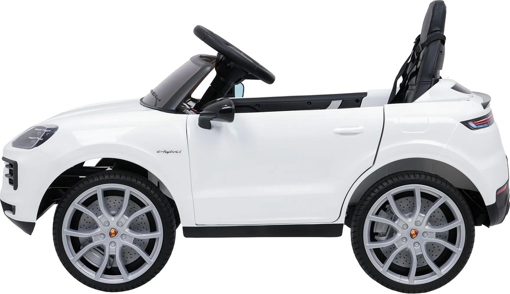 Carro elétrico para Crianças 2 a 5 anos 12V Porsche Cayenne, Rodas de espuma EVA, Controlo Remoto, assento Couro ecológico preto Branco